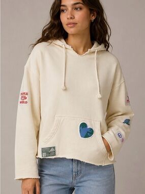 Cream Hooded Sweater with Patch Details
